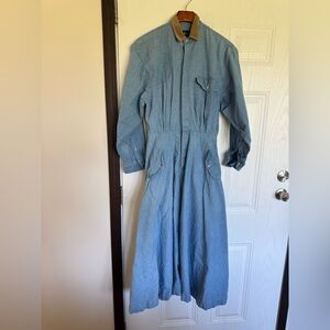 Vintage Ralph Lauren blue label denim cotton maxi dress corduroy collar (read)